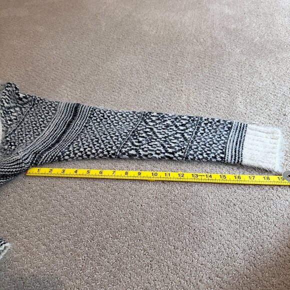 Sacred Threads Cardigan Sweater Boho Open Fuzzy L/XL Geometric Print Black White - Picture 6 of 11